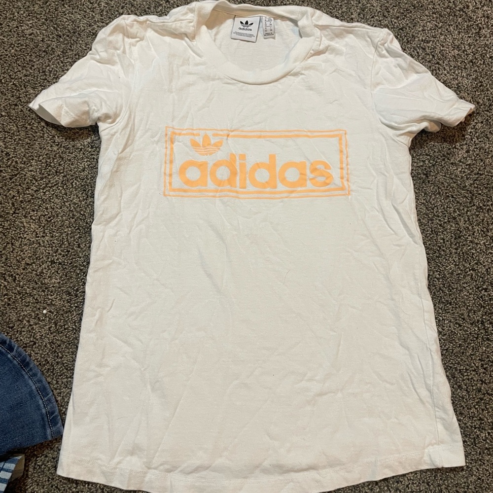 Adidas Cream Tee with Orange Logo